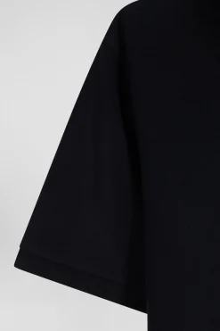 Slim black short-sleeved cotton piqué polo shirt