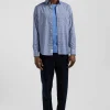 Slim blue graphic print cotton poplin shirt