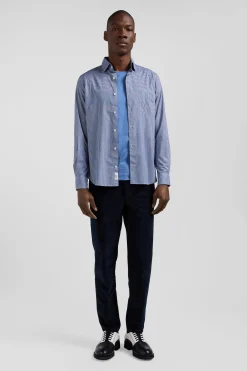 Slim blue graphic print cotton poplin shirt
