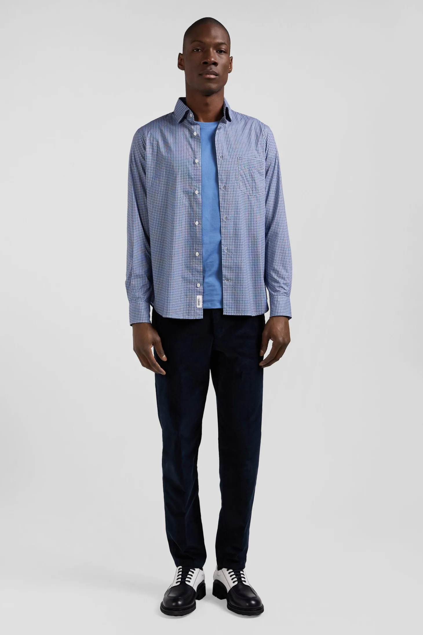 Slim blue graphic print cotton poplin shirt
