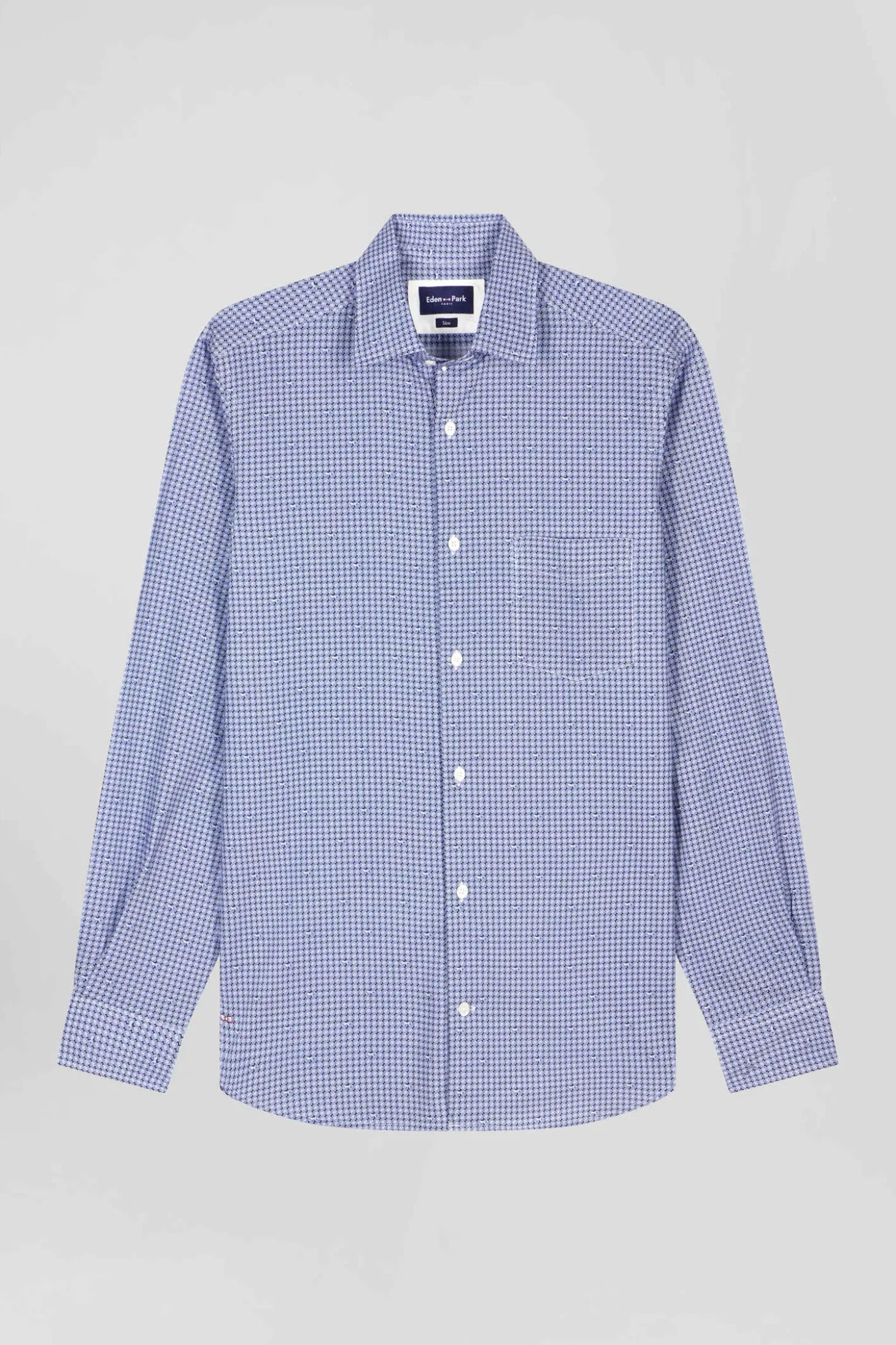 Slim blue graphic print cotton poplin shirt