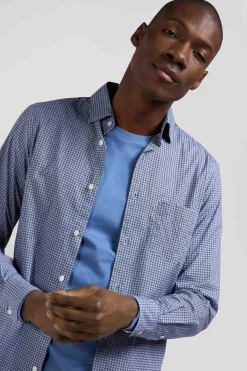 Slim blue graphic print cotton poplin shirt