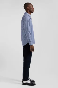 Slim blue graphic print cotton poplin shirt