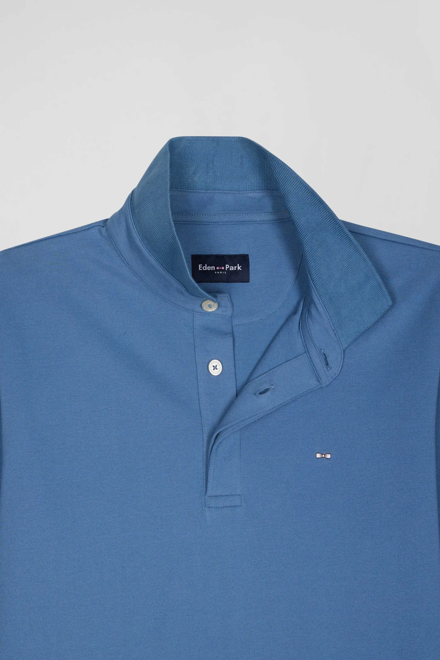 Slim blue long-sleeved cotton piqué polo shirt
