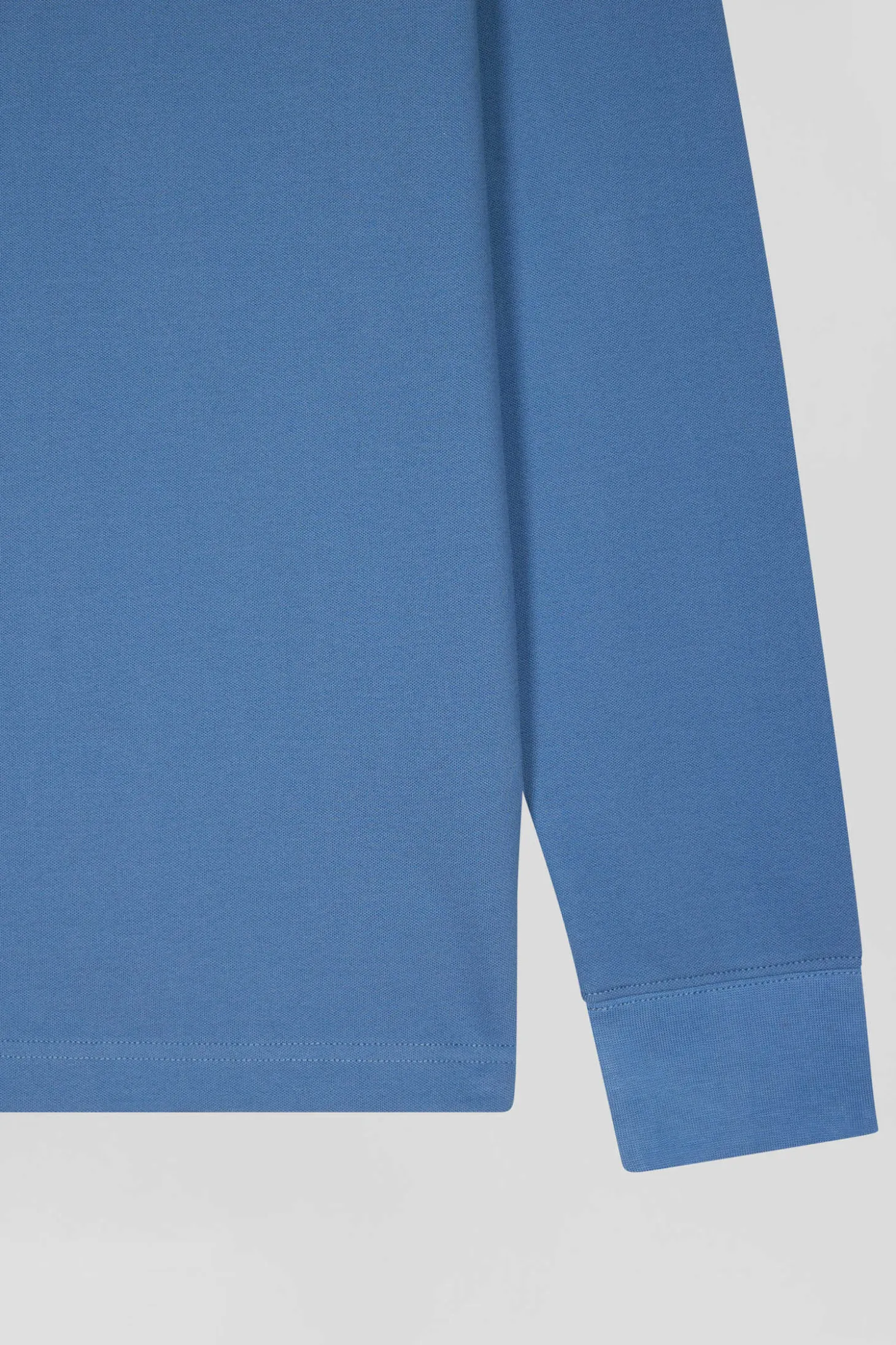 Slim blue long-sleeved cotton piqué polo shirt