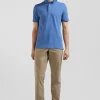 Slim blue short-sleeved stretch cotton polo shirt