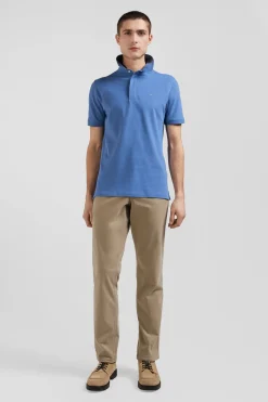 Slim blue short-sleeved stretch cotton polo shirt