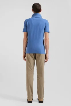Slim blue short-sleeved stretch cotton polo shirt