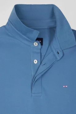 Slim blue short-sleeved stretch cotton polo shirt