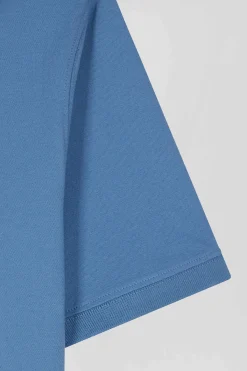 Slim blue short-sleeved stretch cotton polo shirt