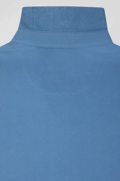 Slim blue short-sleeved stretch cotton polo shirt