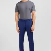 Slim blue wool trousers with broken fold
