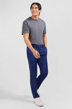 Slim blue wool trousers with broken fold