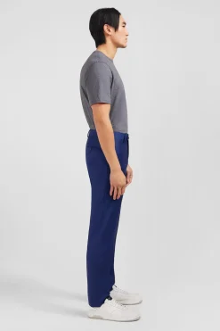 Slim blue wool trousers with broken fold