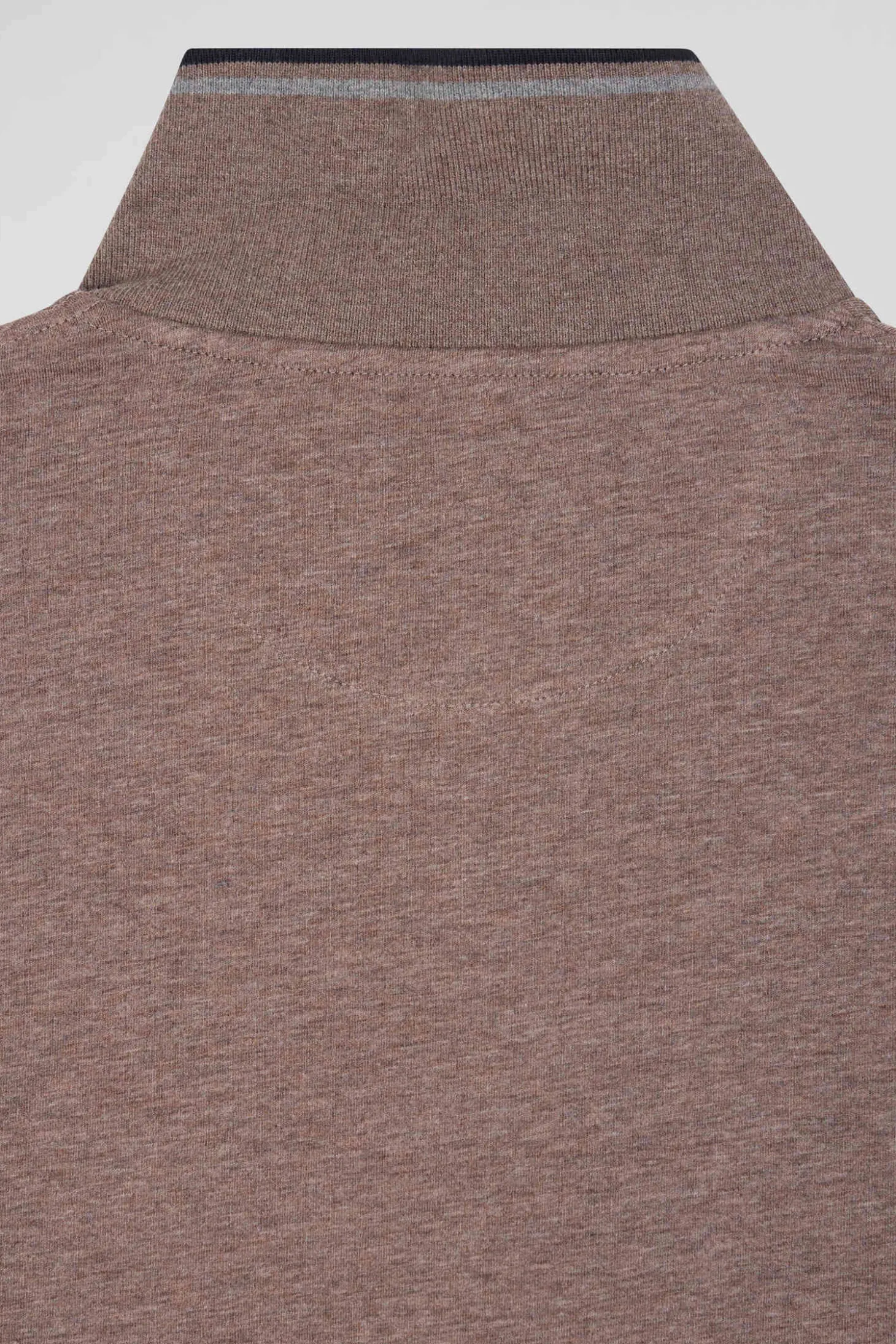 Slim brown long-sleeved stretch cotton polo shirt with striped finishes
