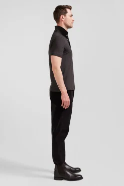 Slim brown short-sleeved cotton piqué polo shirt