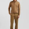 Slim camel long-sleeved cotton piqué polo shirt