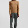 Slim camel long-sleeved cotton T-shirt