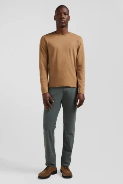 Slim camel long-sleeved cotton T-shirt