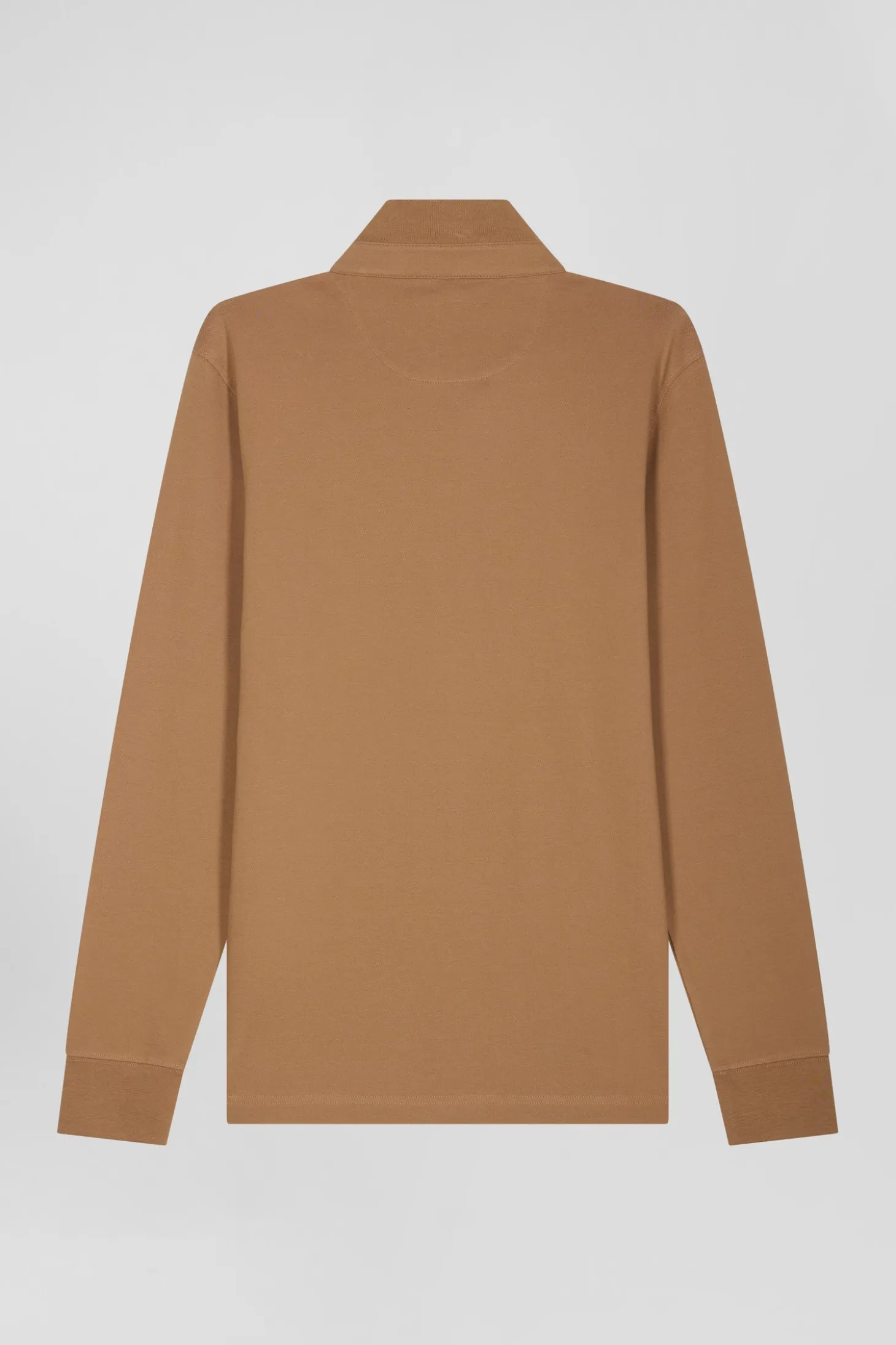 Slim camel long-sleeved cotton piqué polo shirt