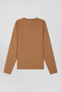 Slim camel long-sleeved cotton T-shirt