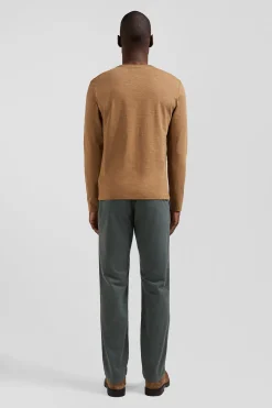 Slim camel long-sleeved cotton T-shirt