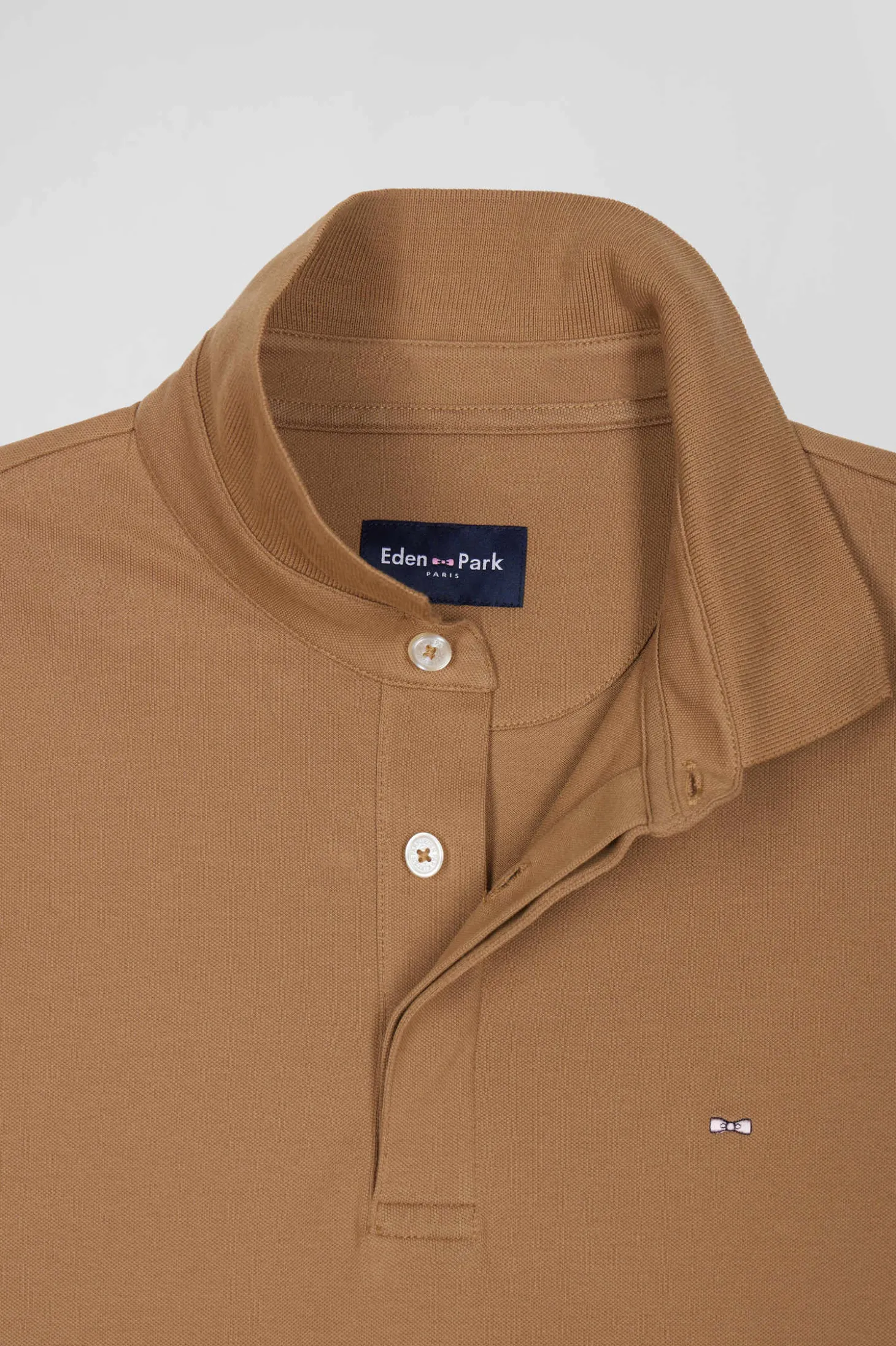 Slim camel long-sleeved cotton piqué polo shirt
