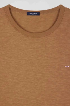 Slim camel long-sleeved cotton T-shirt