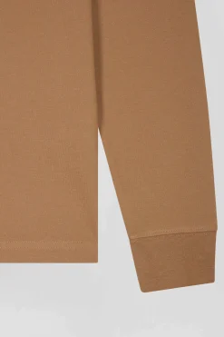 Slim camel long-sleeved cotton piqué polo shirt