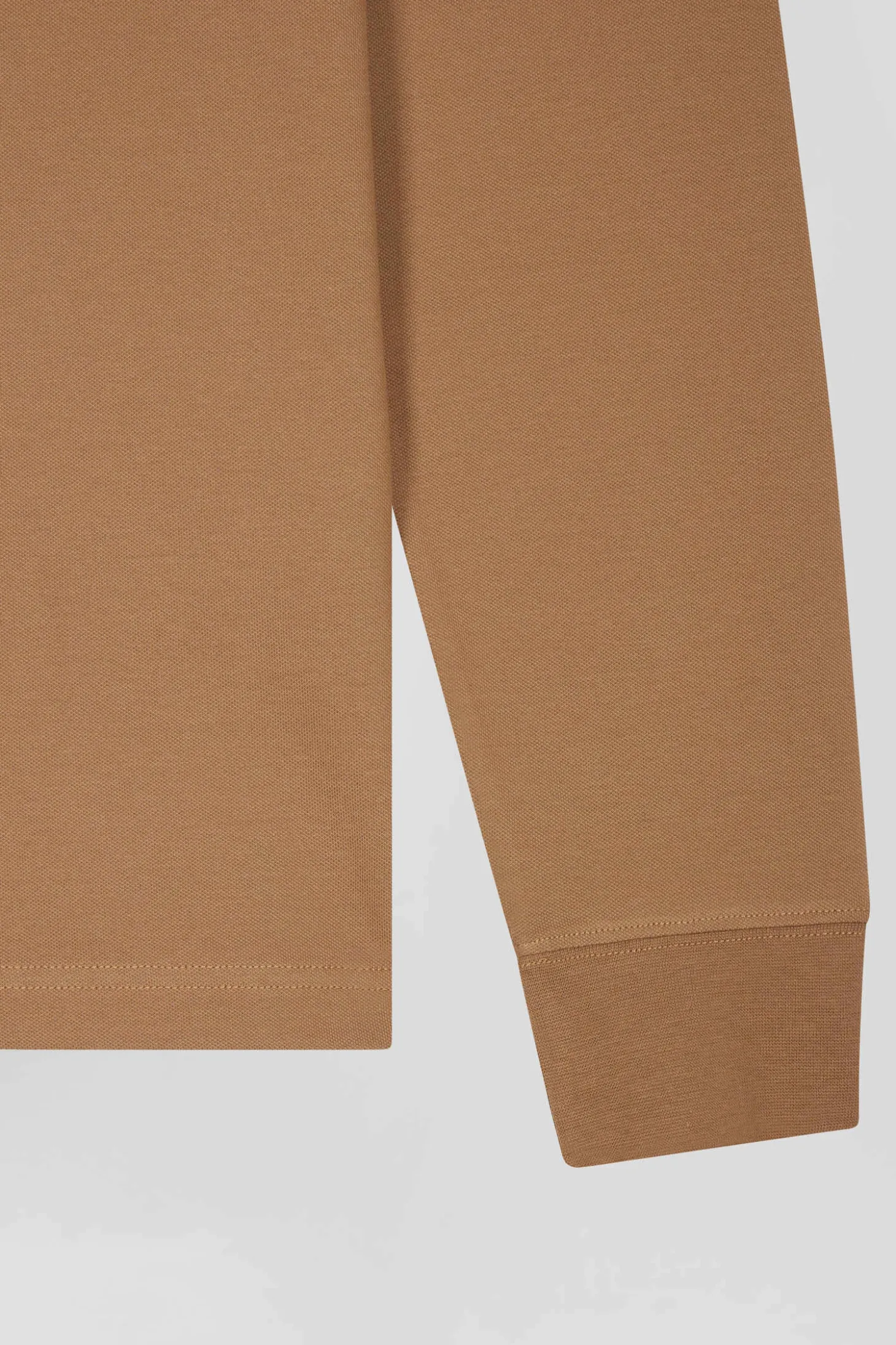 Slim camel long-sleeved cotton piqué polo shirt