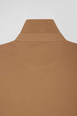 Slim camel long-sleeved cotton piqué polo shirt