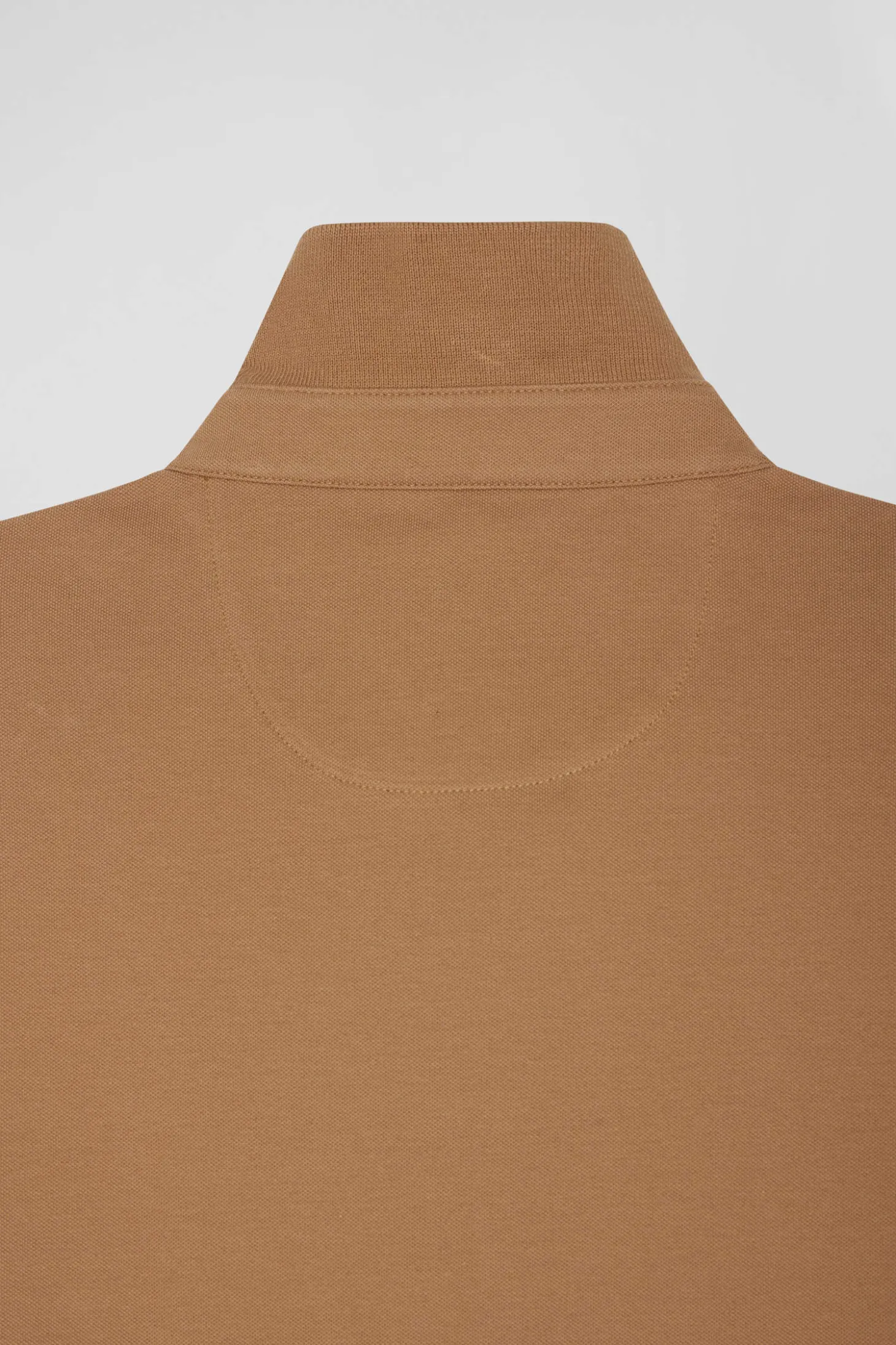 Slim camel long-sleeved cotton piqué polo shirt