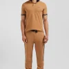 Slim camel short-sleeved stretch cotton polo shirt with Eden Park jacquard collar