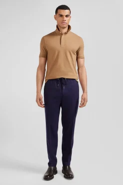 Slim camel short-sleeved stretch cotton polo shirt