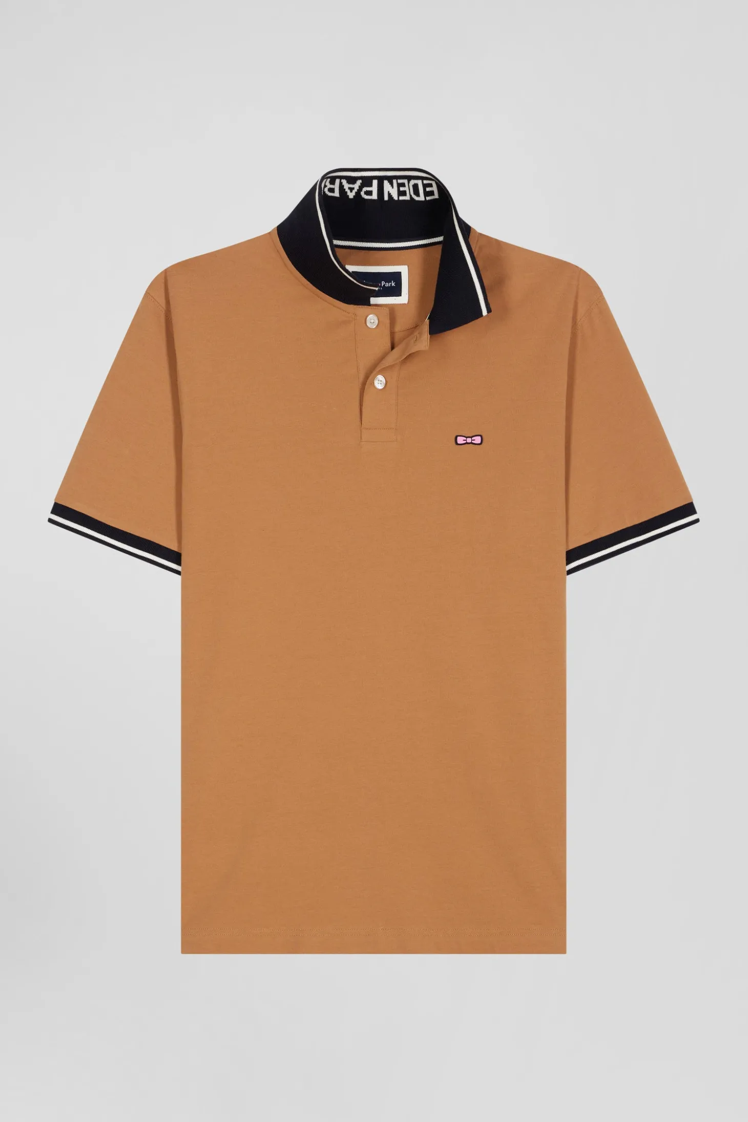 Slim camel short-sleeved stretch cotton polo shirt with Eden Park jacquard collar