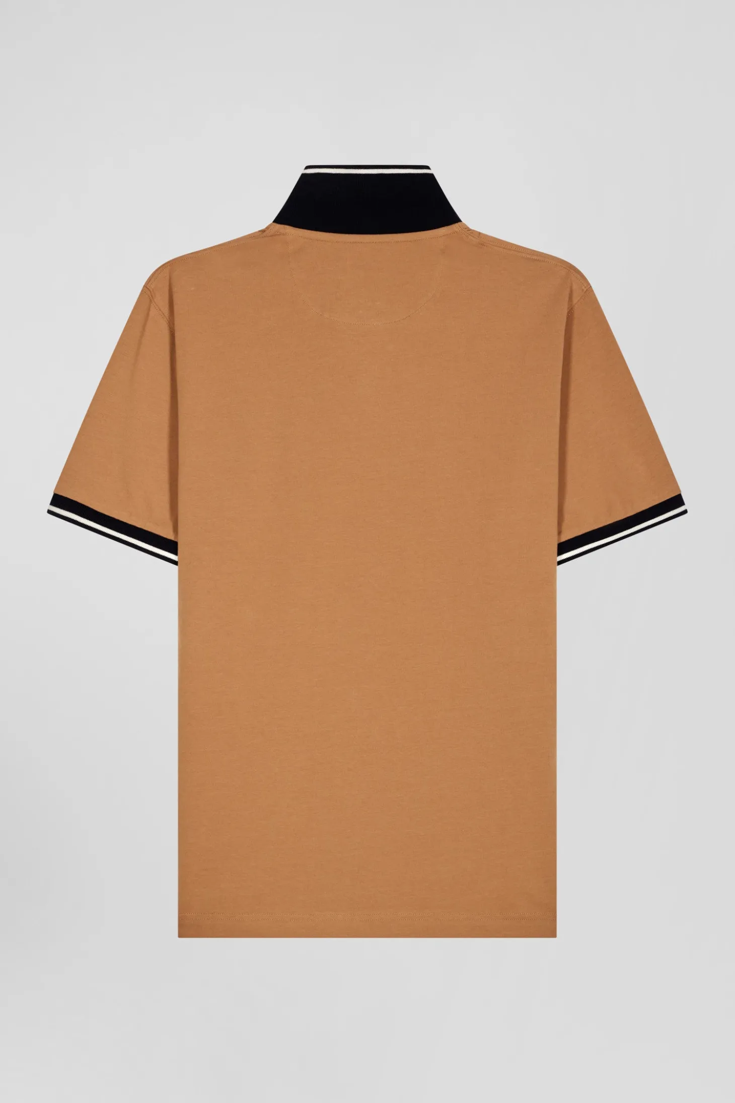 Slim camel short-sleeved stretch cotton polo shirt with Eden Park jacquard collar
