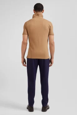 Slim camel short-sleeved stretch cotton polo shirt