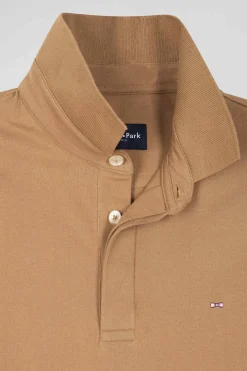 Slim camel short-sleeved stretch cotton polo shirt