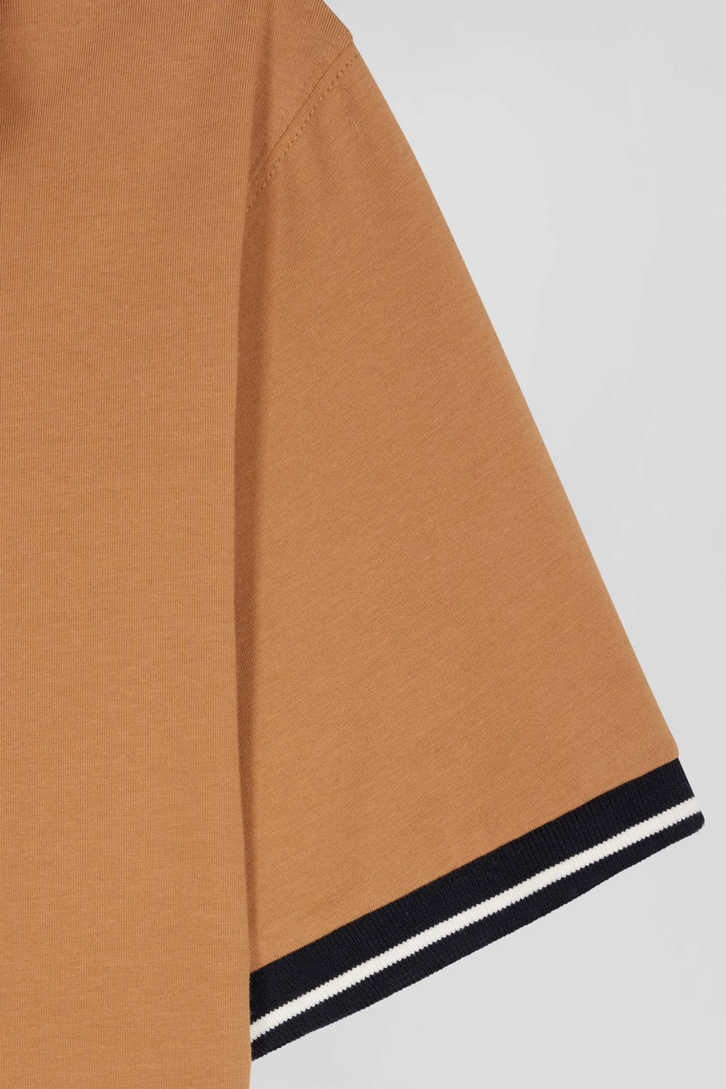 Slim camel short-sleeved stretch cotton polo shirt with Eden Park jacquard collar