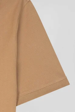 Slim camel short-sleeved stretch cotton polo shirt
