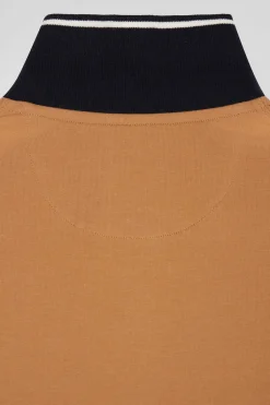 Slim camel short-sleeved stretch cotton polo shirt with Eden Park jacquard collar