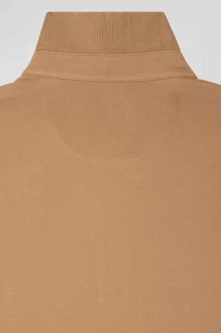 Slim camel short-sleeved stretch cotton polo shirt