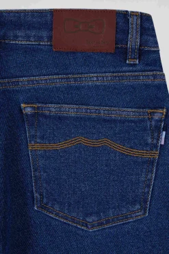 Slim dark blue cotton 5-pocket jeans