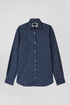 Slim dark blue cotton shirt