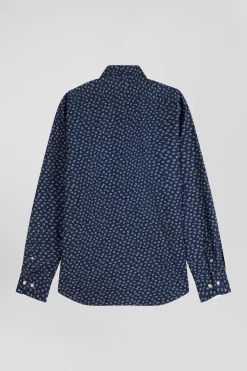 Slim dark blue cotton shirt
