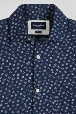 Slim dark blue cotton shirt