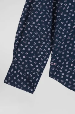 Slim dark blue cotton shirt