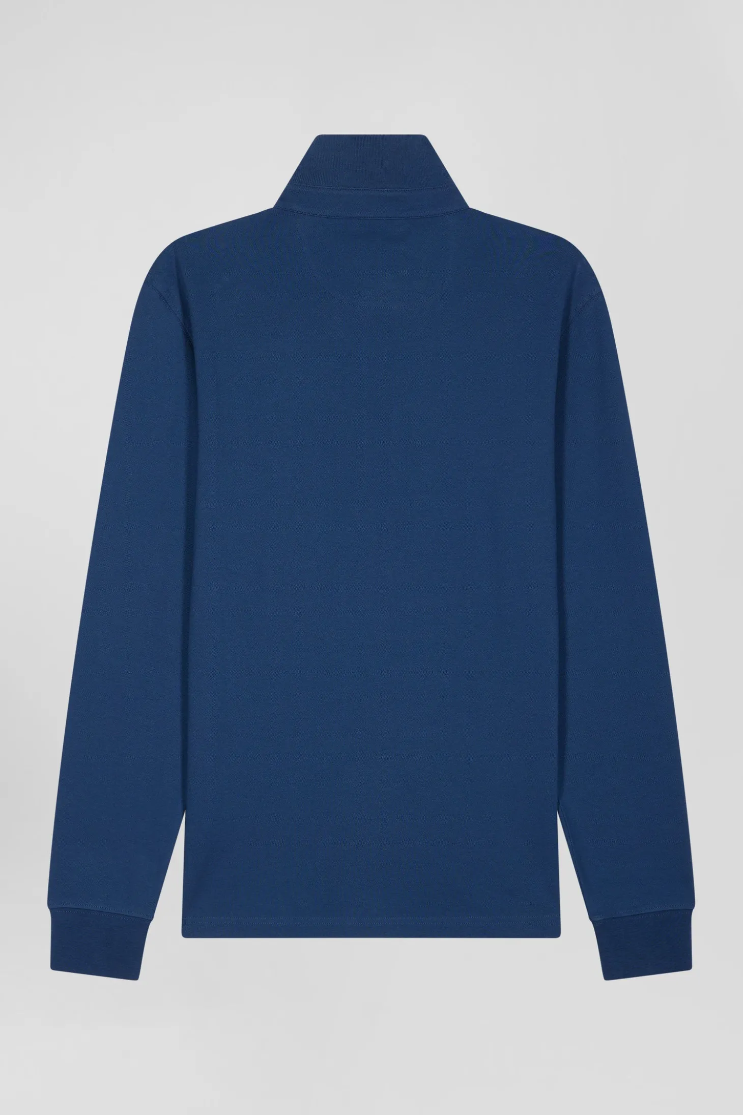Slim dark blue long-sleeved cotton piqué polo shirt