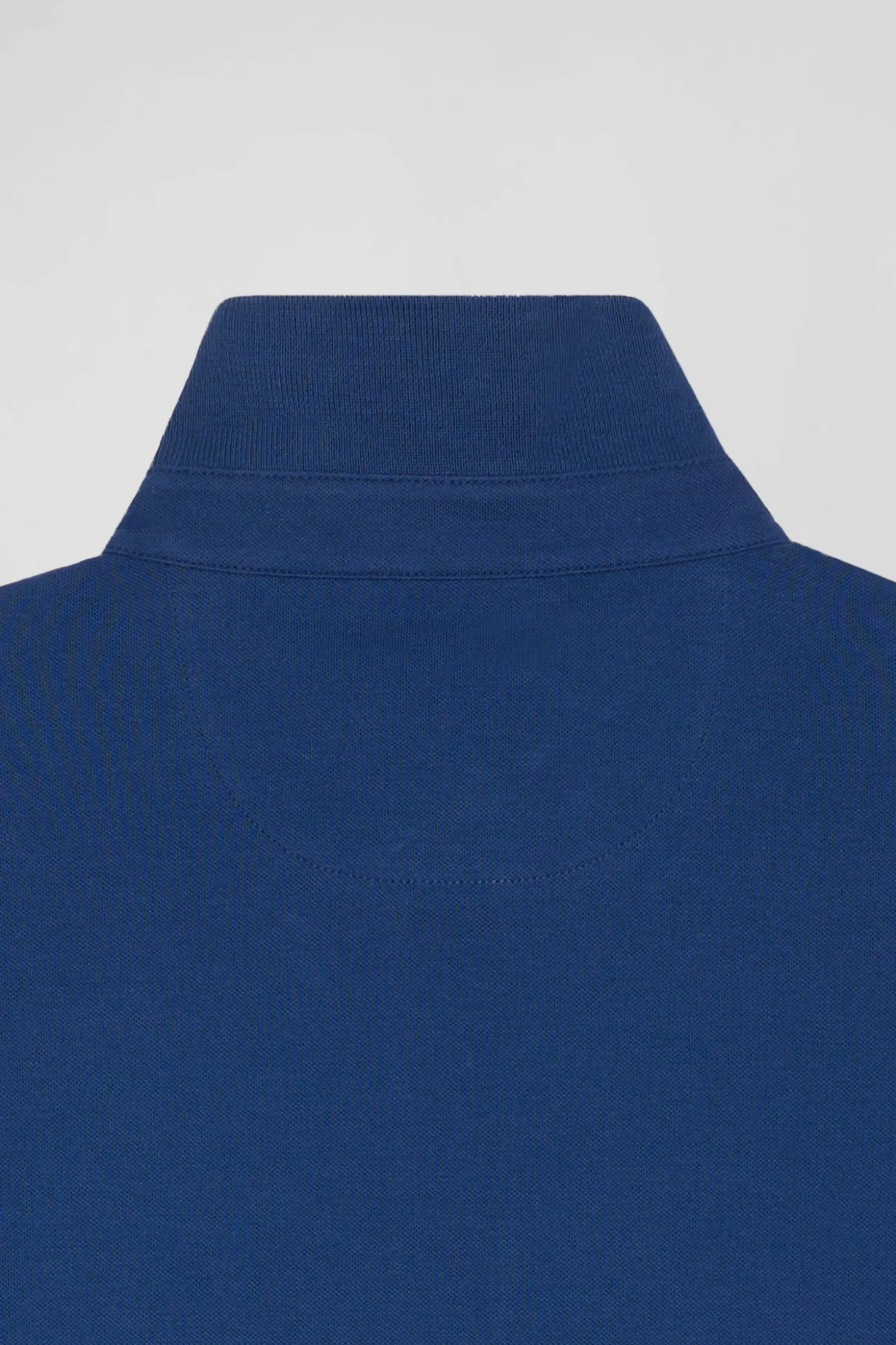 Slim dark blue long-sleeved cotton piqué polo shirt
