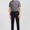 Slim dark blue wool trousers with broken fold